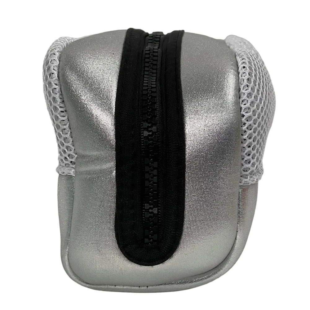 Ah-Dorned Sport New York Travel Make Up Bag Metallic Silver Zip Close Vacation